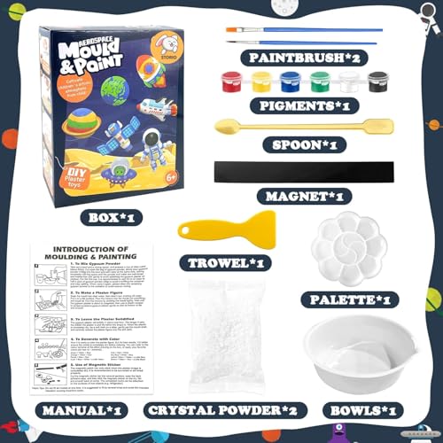 Storio Toys DIY Mould and Paint Craft kit - Astronauts Space | Kids DIY Craft For 5 Years | Plaster Figurine Set with Pigments, Palette & Mold, Painting Art & Craft Set -Gift Toys for 3 4 5 6 7 8 Year Old Boys & Girls