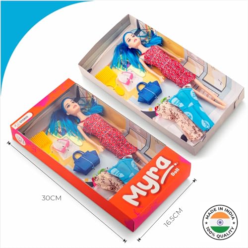 Storio Myra Doll Beautiful Dazzling Doll Toy with Moveable Arms & Legs for Girls (Doll with Accessories) - Red Dress