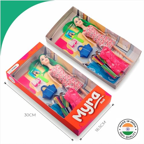 Storio Myra Doll Beautiful Dazzling Doll Toy with Moveable Arms & Legs for Girls (Doll with Accessories) - Pink Dress