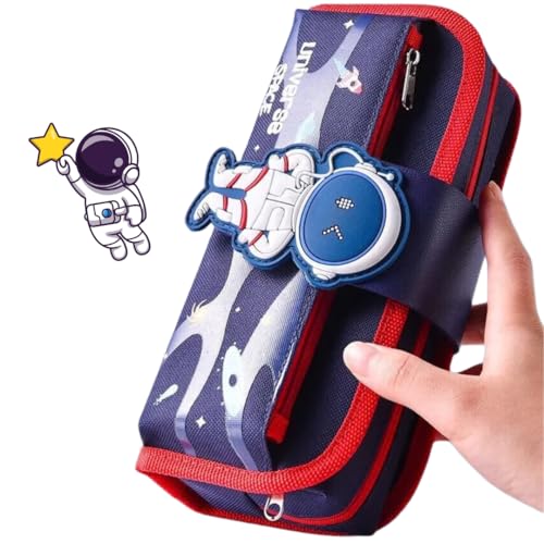 Storio Space Astronaut Pencil Case Large Capacity Pen Bag,Cute Cartoon Stationery Organizer Detachable Zipper Pen Pouch,Polyester Storage Box for Boys Girls Teen Student - Multicolor