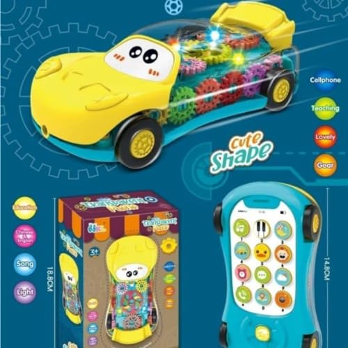 Storio Pretend Play 2 in 1 Cell Phone Toy Car for Kids, Toddlers with Music, Ringtones,3D Concept Gear & Lights Car for Girls & Boys