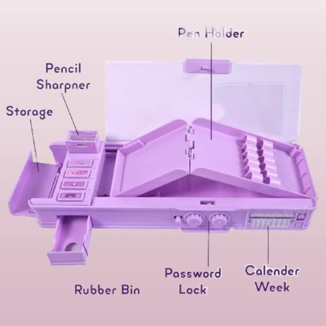 Storio Magical World Password Lock Double Sided Compass Box for Kids, Pencil Box for Kids Boy & Girl, Aesthetic Stationary Items, Themed Pencil Case Return Gifts for Kids