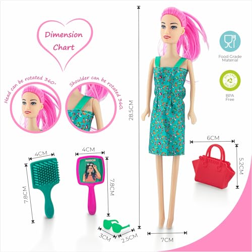 Storio Myra Doll Beautiful Dazzling Doll Toy with Moveable Arms & Legs for Girls (Doll with Accessories) - Green Dress