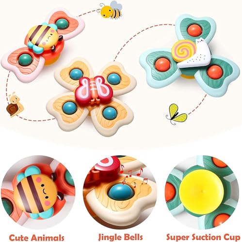 Storio Baby Products Bath Toys Suction Cup Spinner Toy | Set of 3 | for Baby Boys Girls | Pop up Waterproof Suction Cup Spinning Top Rotating Montessori Learning Toy