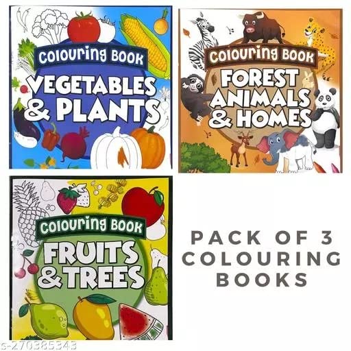 Storio Colouring Books for Kids (Set of 3 Books) - Gift to Children for Painting, Drawing and Colouring - Vegetables, Animals, Fruits - 3 to 6 Years Old