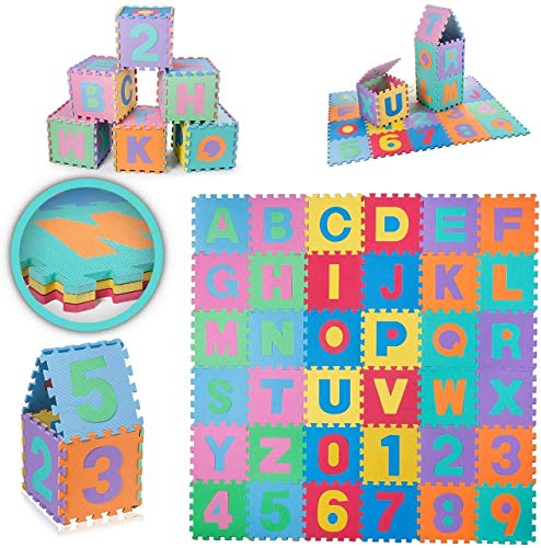 Storio 36 Pieces Mini Puzzle Foam Mat for Kids, Interlocking Learning Alphabet and Number Mat for Kids : Made in India