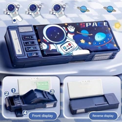 Storio Space Theme Magnetic Pencil Box for Kids, Space Pencil Box for Boys & Girls, Stationery Box, Buttons Operated Pencil Box for Kids (with Accessories)