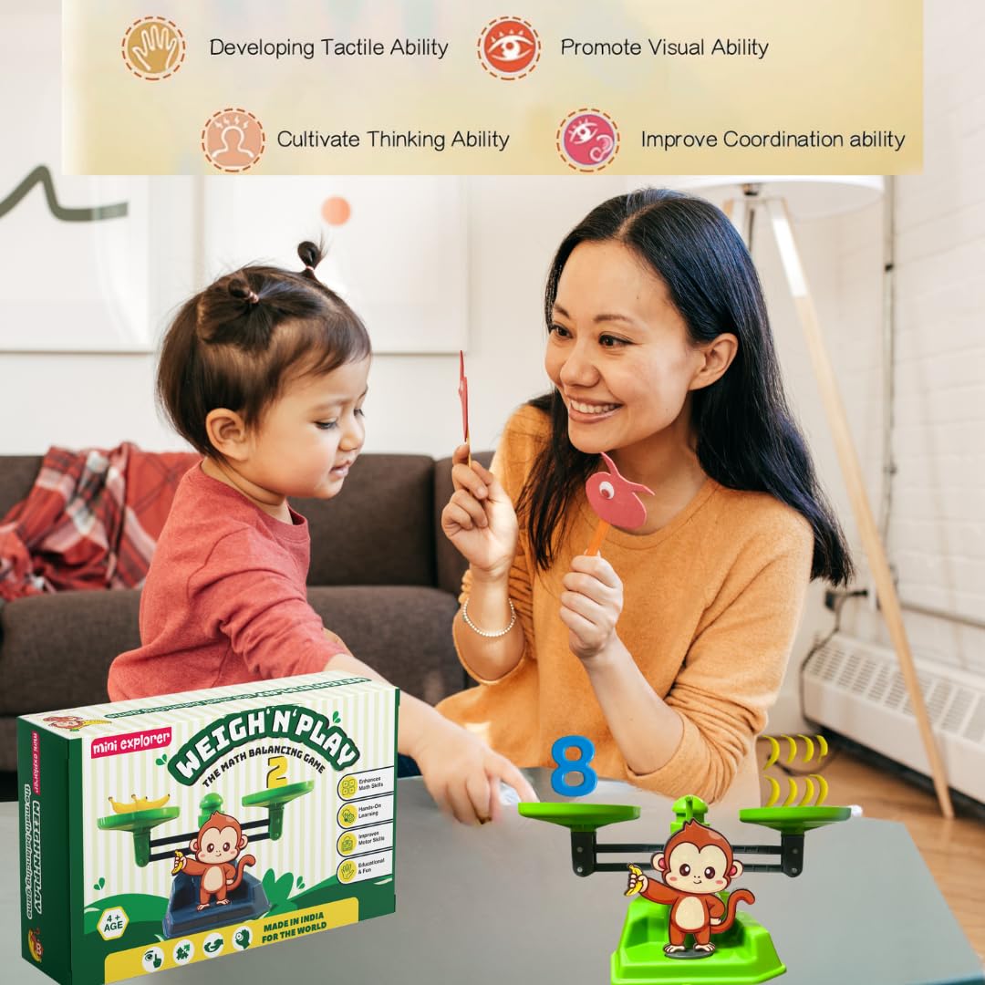 MiniExplorer 2 in 1 Monkey and Banana Balancing Toy for Kids with Educational Math Counting Number Learning Activity Toy Engaging Preschool Game Children's Gift for Boys Girls 3 4 5 6 7 8 Years