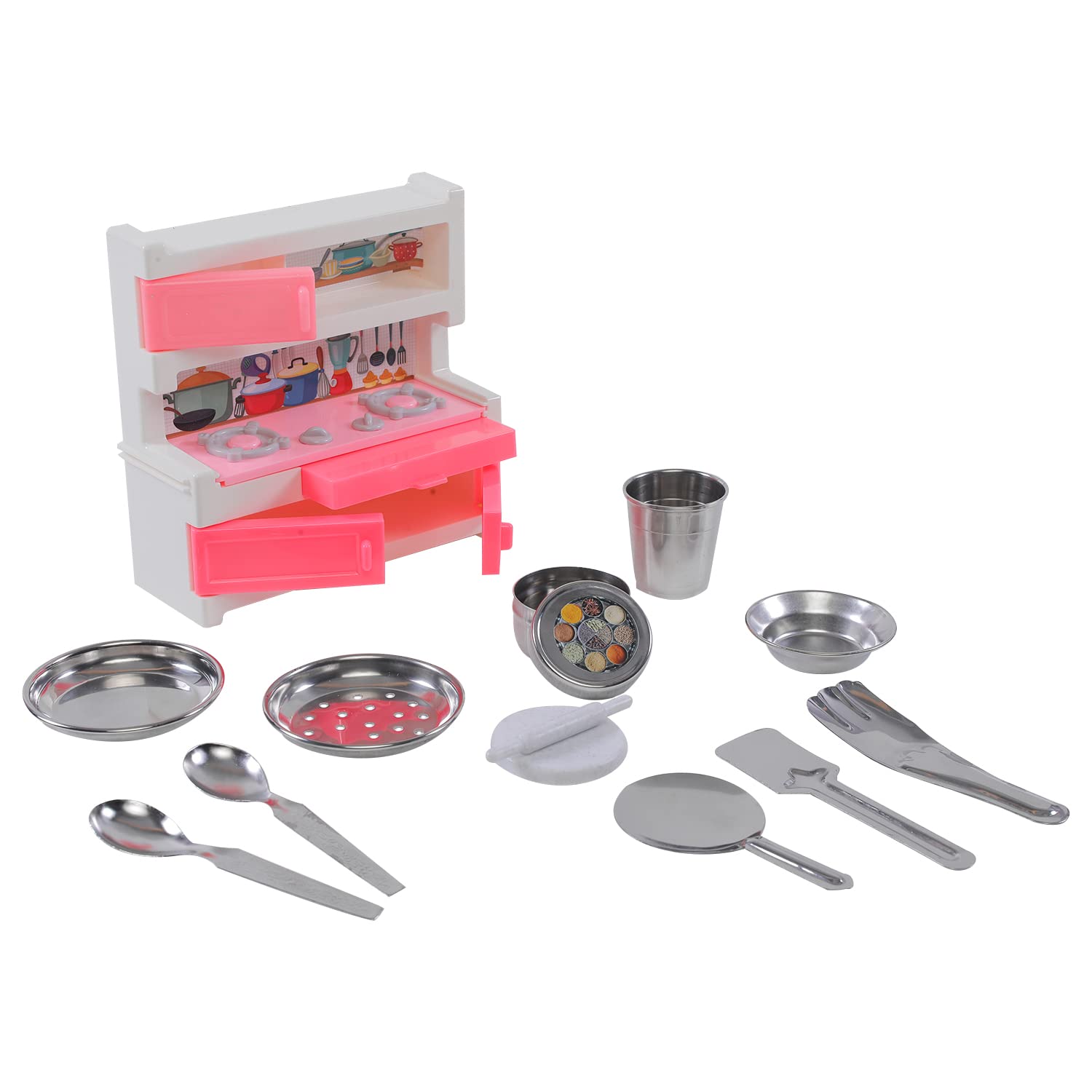 Storio Pure Veg Kitchenware Toy Set Non Toxic Stainless Steel Cooking Accessories for Girls Age 3 Years Plus 6 Pieces