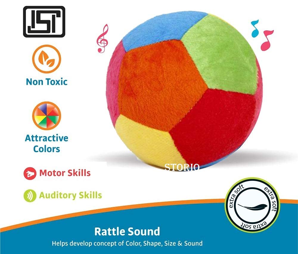 Storio Soft Plush Baby Ball with Rattle Sound Multi Color - 11 cm