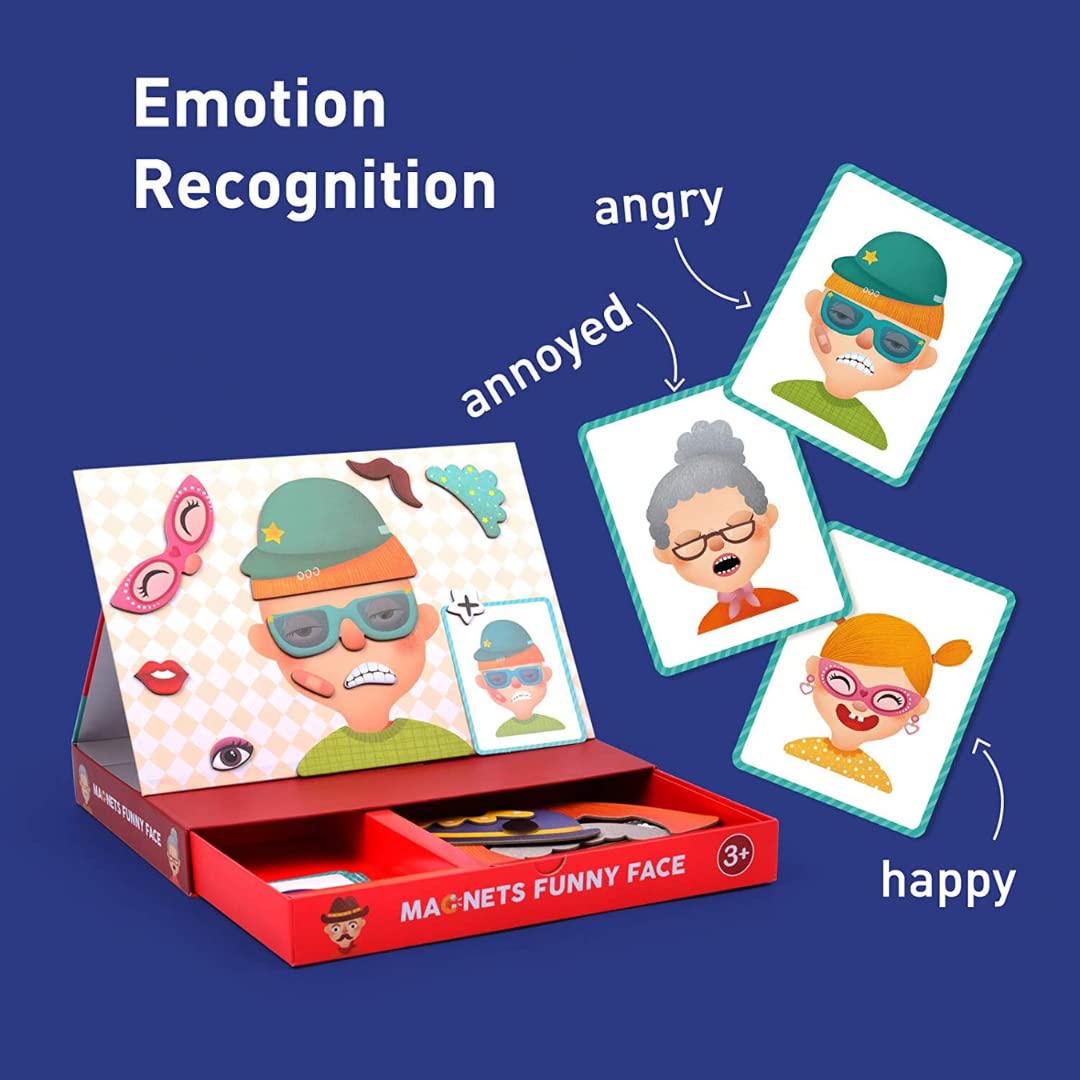 Storio Magnetic Box Series - Funny Faces Puzzles Toys With Reference Cards and Magnetic Board and Marker To Draw & Play Educational Toy for Kids 2 3 4 Years Boys Girls Montessori Gift Fun & Play for Baby (60 Magnet Pcs)