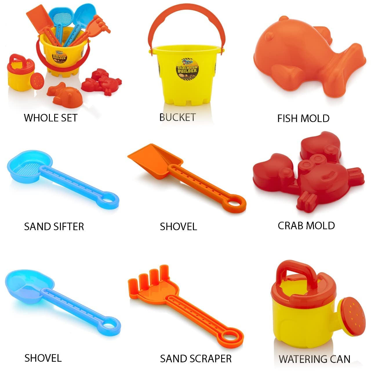 Storio Beach Sand Toys Castle Play Set with Fish, Crab Moulds for Kids & Toddlers, Useful for Gardening & Outdoor Tool Kit (JCB Construction Theme)