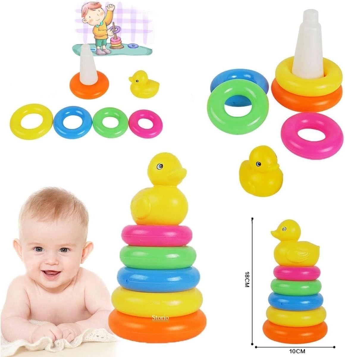 Storio Baby Toy Educational Learning Stacking Multicolour 5 Rings Toys for Toddlers 6 Months+ Boys and Girls