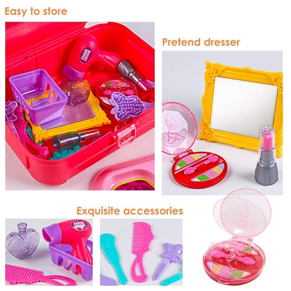 ToysBuddy 21 Pcs Backpack Style Little Girls Play Makeup Set - Pretend Salon Beauty Makeup Kit for Toddlers Kids