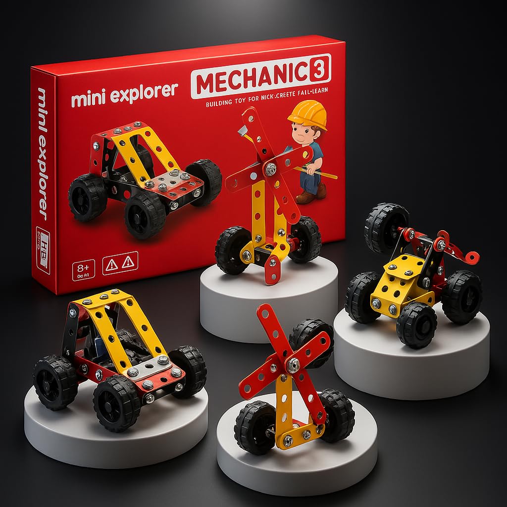 MiniExplorer Metallic Building Blocks 14-in-1 Educational Engineering STEM Education Toy, 155+ pcs in The Game, can Make 14+ Models | Kids Age 7+ Years, Birthday Return Gift