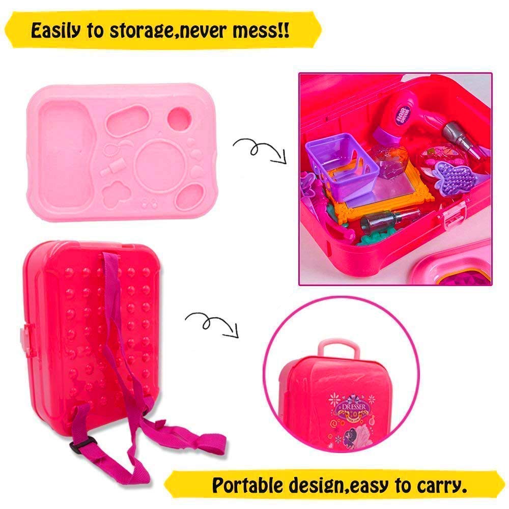 ToysBuddy 21 Pcs Backpack Style Little Girls Play Makeup Set - Pretend Salon Beauty Makeup Kit for Toddlers Kids