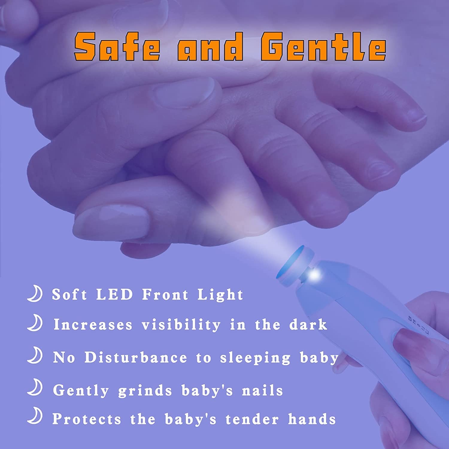 Storio Baby Nail Trimmer File Electric Safe Nail Clippers with Light for Newborn or Toddler Toes and Fingernails