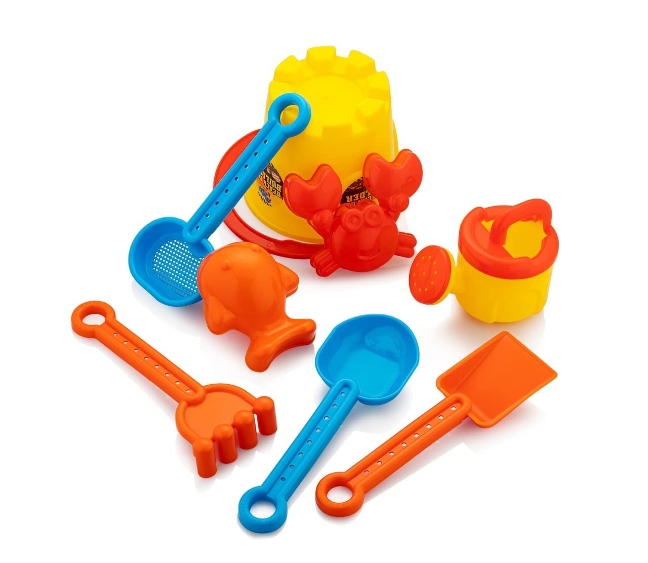 Storio Beach Sand Toys Castle Play Set with Fish, Crab Moulds for Kids & Toddlers, Useful for Gardening & Outdoor Tool Kit (JCB Construction Theme)