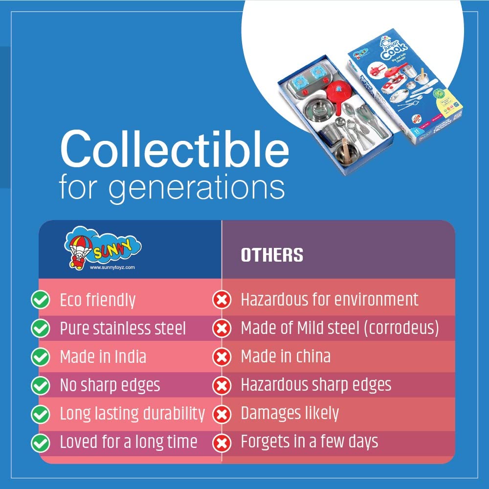 Storio It's My Kitchenware Set Cute Mini Toy Kitchen Stainless Steel Utensils Non Toxic Indian Set for Girls Age 3 Years Plus no Sharp Edges 12 pcs