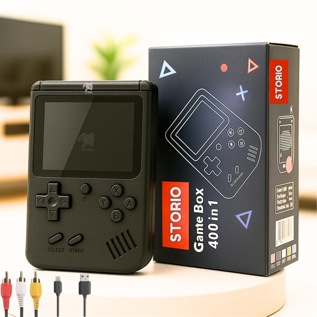 Storio Rechargeable Pocket Video Game for Kids 400 in 1 Retro Game Box Console Handheld Game Box with TV Output - Black