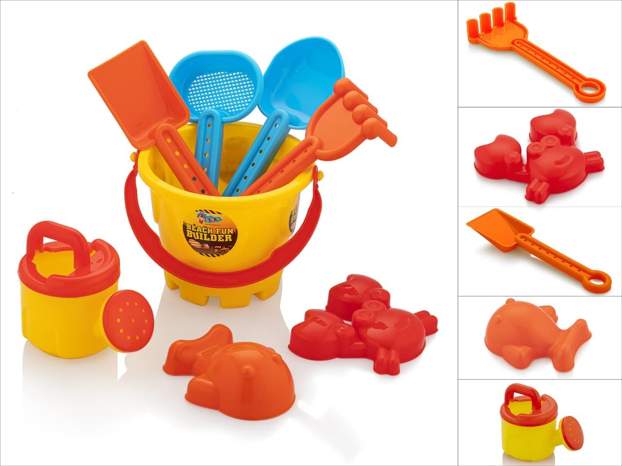 Storio Beach Sand Toys Castle Play Set with Fish, Crab Moulds for Kids & Toddlers, Useful for Gardening & Outdoor Tool Kit (JCB Construction Theme)