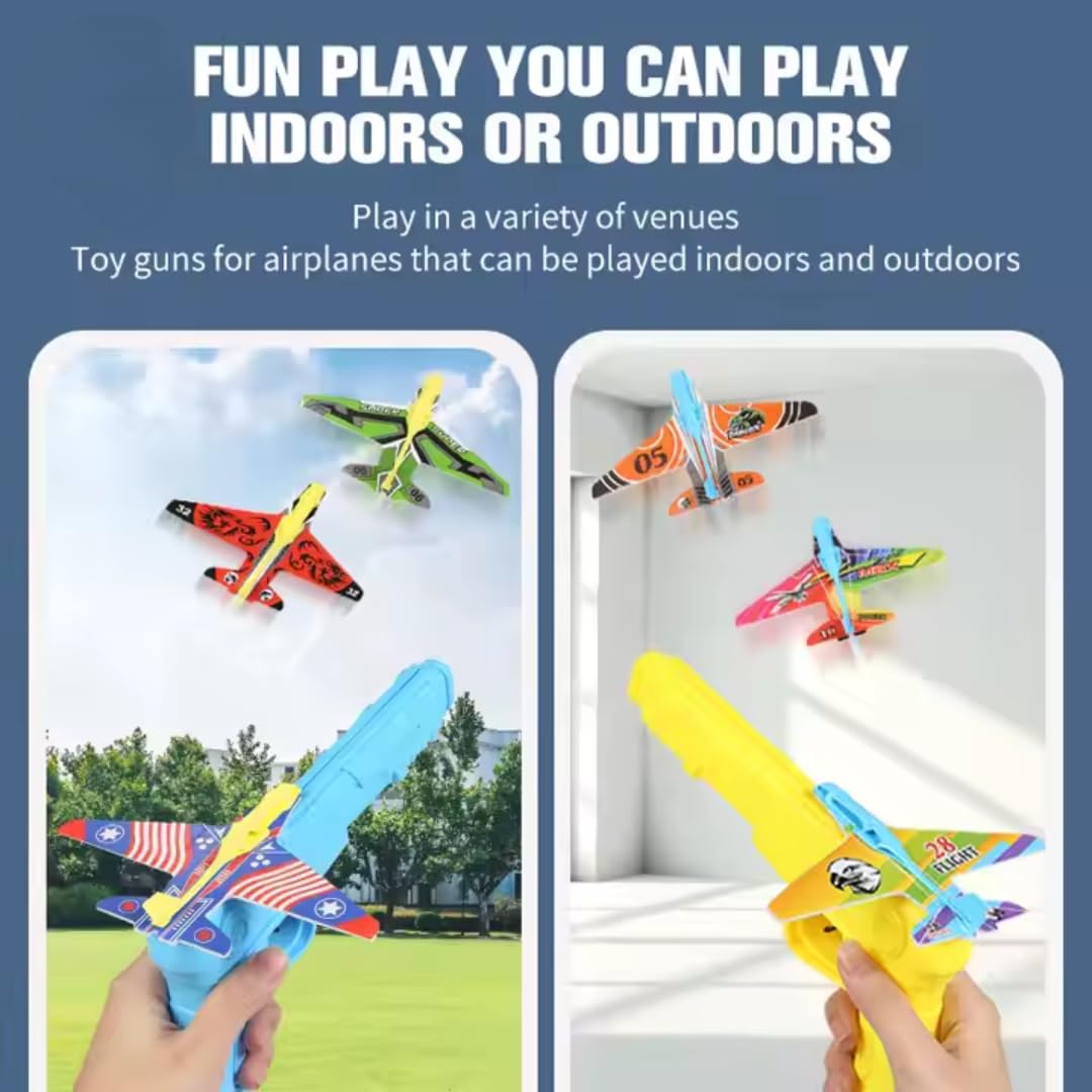 Storio Airplane Launcher Gun Toy for Kids | Foam Glider Planes with Easy Launch Shooting Gun | Safe & Durable Plastic | Outdoor Flying Toy for Boys & Girls Age 3+ | Fun Gift for Kids