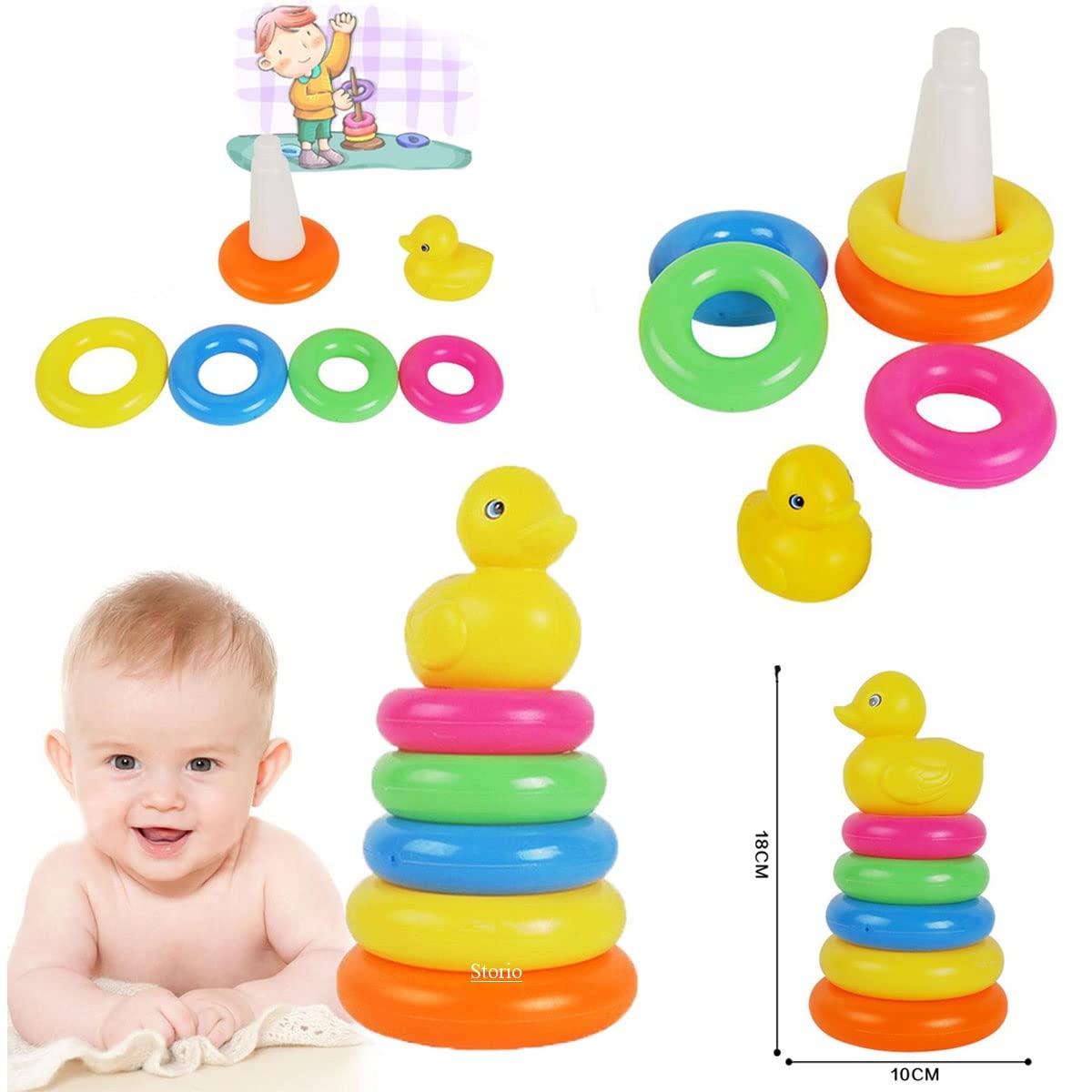 Storio Baby Toys Educational Learning Stacking Multicolour 5 Rings Baby Toys for Toddlers Kids 1 Year Old and Above