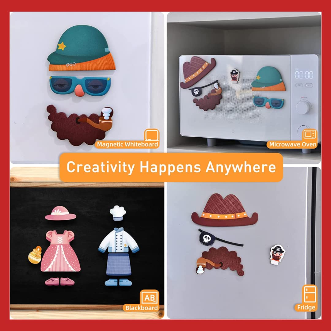 Storio Magnetic Box Series - Funny Faces Puzzles Toys With Reference Cards and Magnetic Board and Marker To Draw & Play Educational Toy for Kids 2 3 4 Years Boys Girls Montessori Gift Fun & Play for Baby (60 Magnet Pcs)