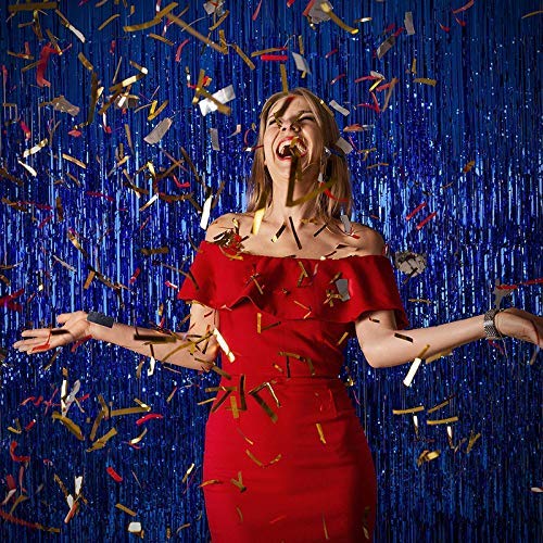 LUXZURY by Storio Party Planner Foil Metallic Fringe Curtains Birthday Party Celebration, Function Decoration (Blue, Pack of 4)