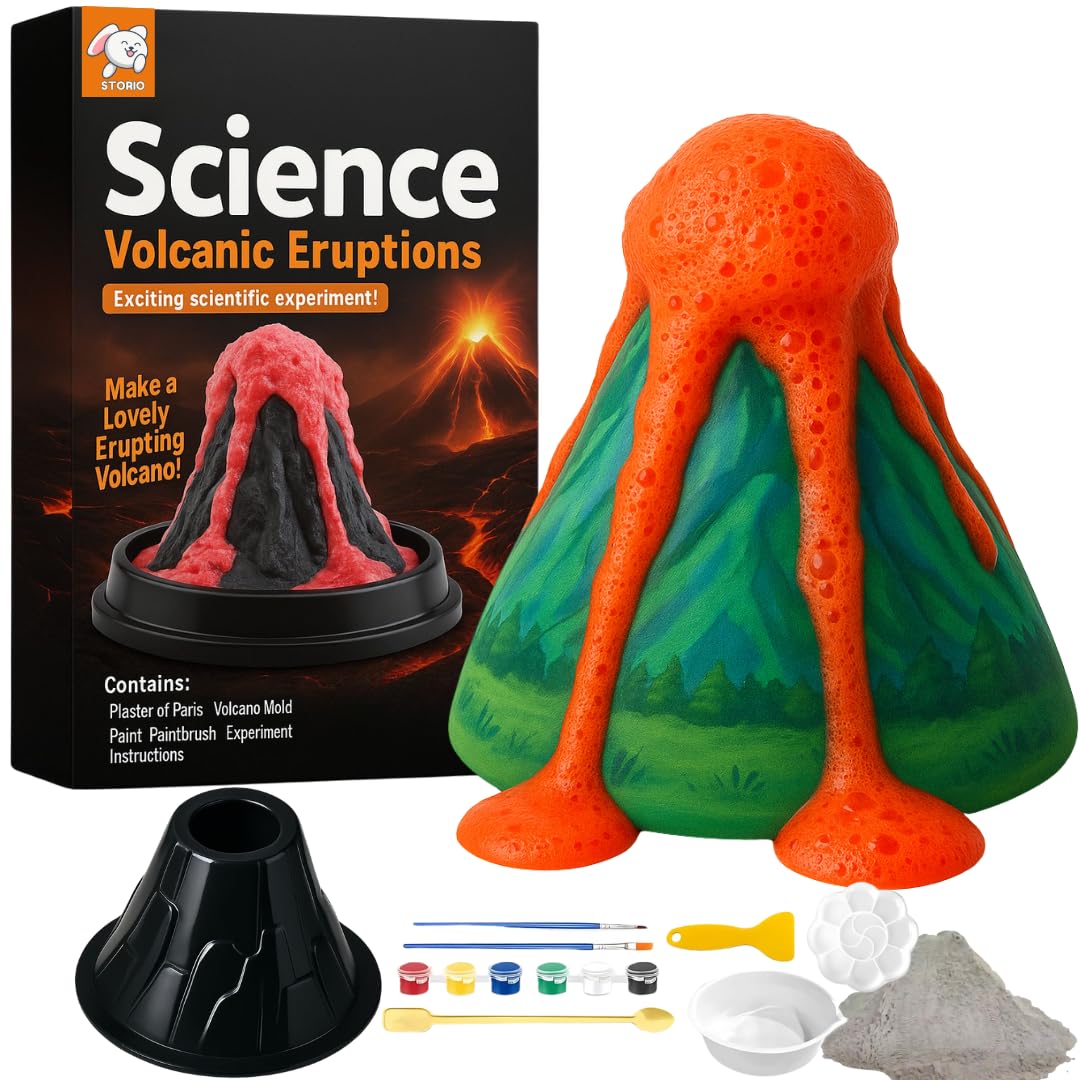 Storio Volcano Eruption DIY Science Kit for Kids | Make Your Own Volcano with Mold, Gypsum & Paint | Fun Learning Activity for Boys & Girls Age 5+ | STEM Educational Experiment Kit