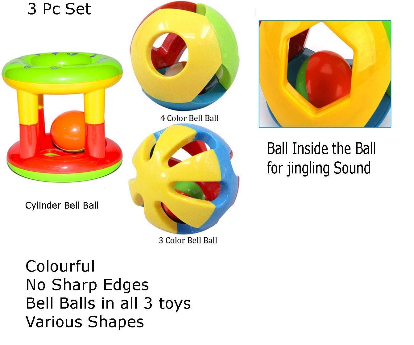 Storio Kid's Non-Toxic, Shake and Grab Ball, Educational and Developmental Toys with Storage Bag Baby Rattles-Set of 3