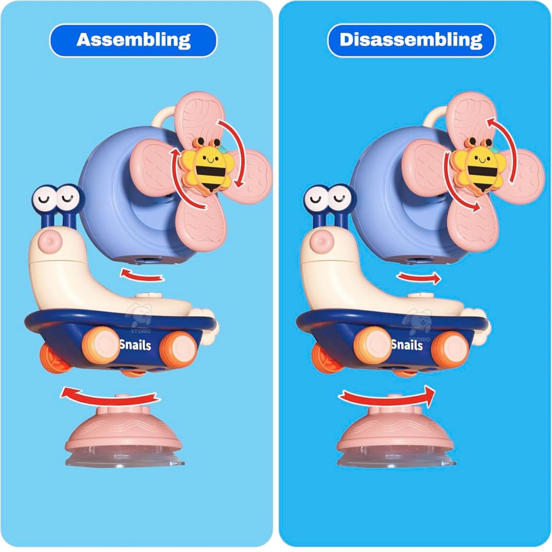 Storio 5-in-1 Suction Spinster Windmill Toy - Blue | Interactive Baby Toy for Bath & Play | Sensory Suction Cups Toy for Toddlers | Early Skill Development