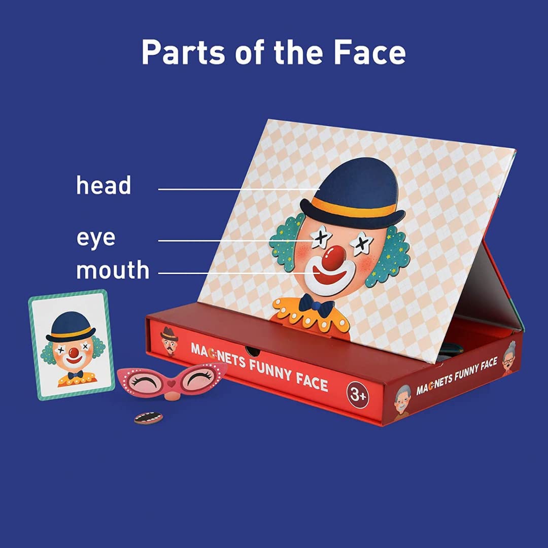 Storio Magnetic Box Series - Funny Faces Puzzles Toys With Reference Cards and Magnetic Board and Marker To Draw & Play Educational Toy for Kids 2 3 4 Years Boys Girls Montessori Gift Fun & Play for Baby (60 Magnet Pcs)