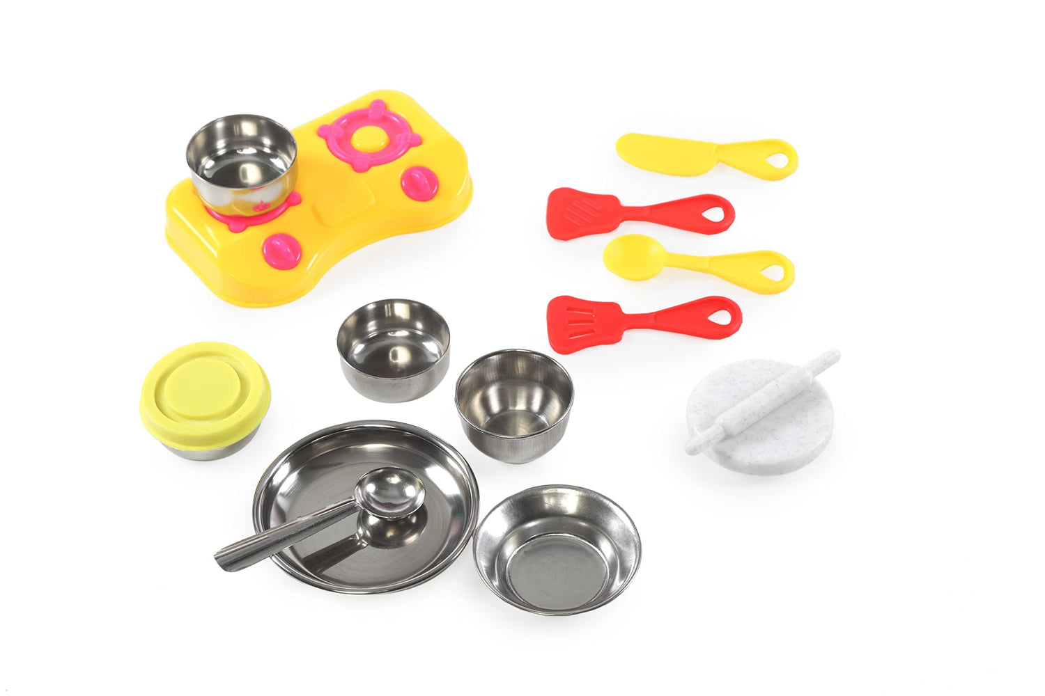 Storio Sweet Heart Kitchenware Set Cute Mini Toy Kitchen Stainless Steel Utensils Non Toxic Indian Kitchen Set for Girls Age 3 Years Plus no Sharp Edges
