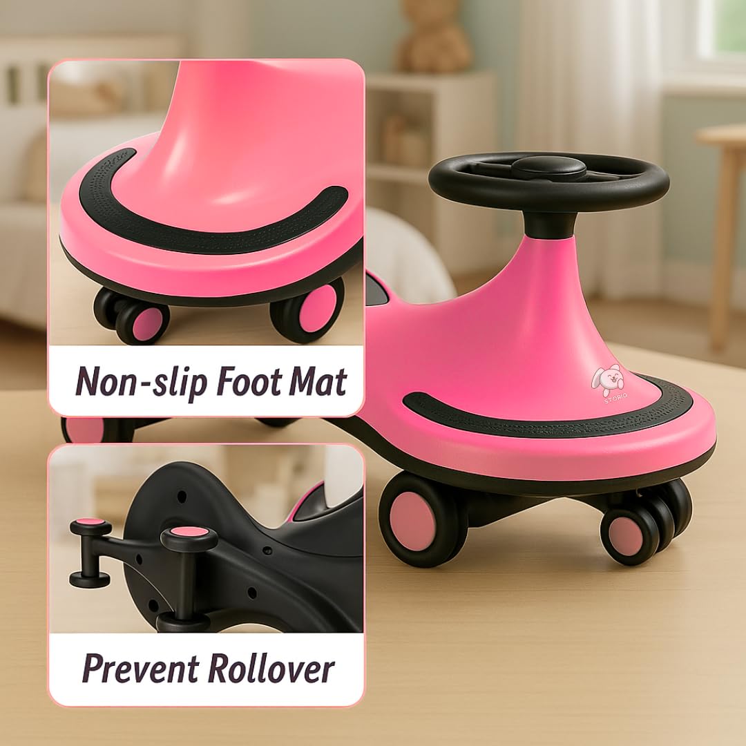 Storio Kids Magic Swing Car Twister Ride On | Toy Car with PU Wheels | Toy Car for 3 to 5 Years | Push Ride on Baby Car,100 Kg Capacity | Birthday Gift for Kids Boys and Girls - Pink
