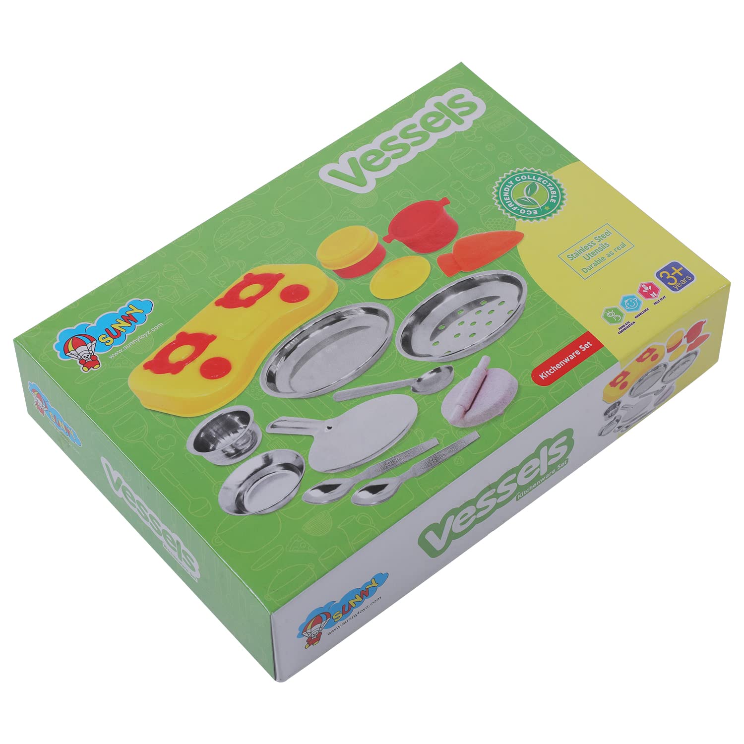 Storio Vessels Kitchenware Set Cute Mini Toy Kitchen Stainless Steel Utensils Non Toxic Indian Kitchen Set for Girls Age 3 Years Plus no Sharp Edges