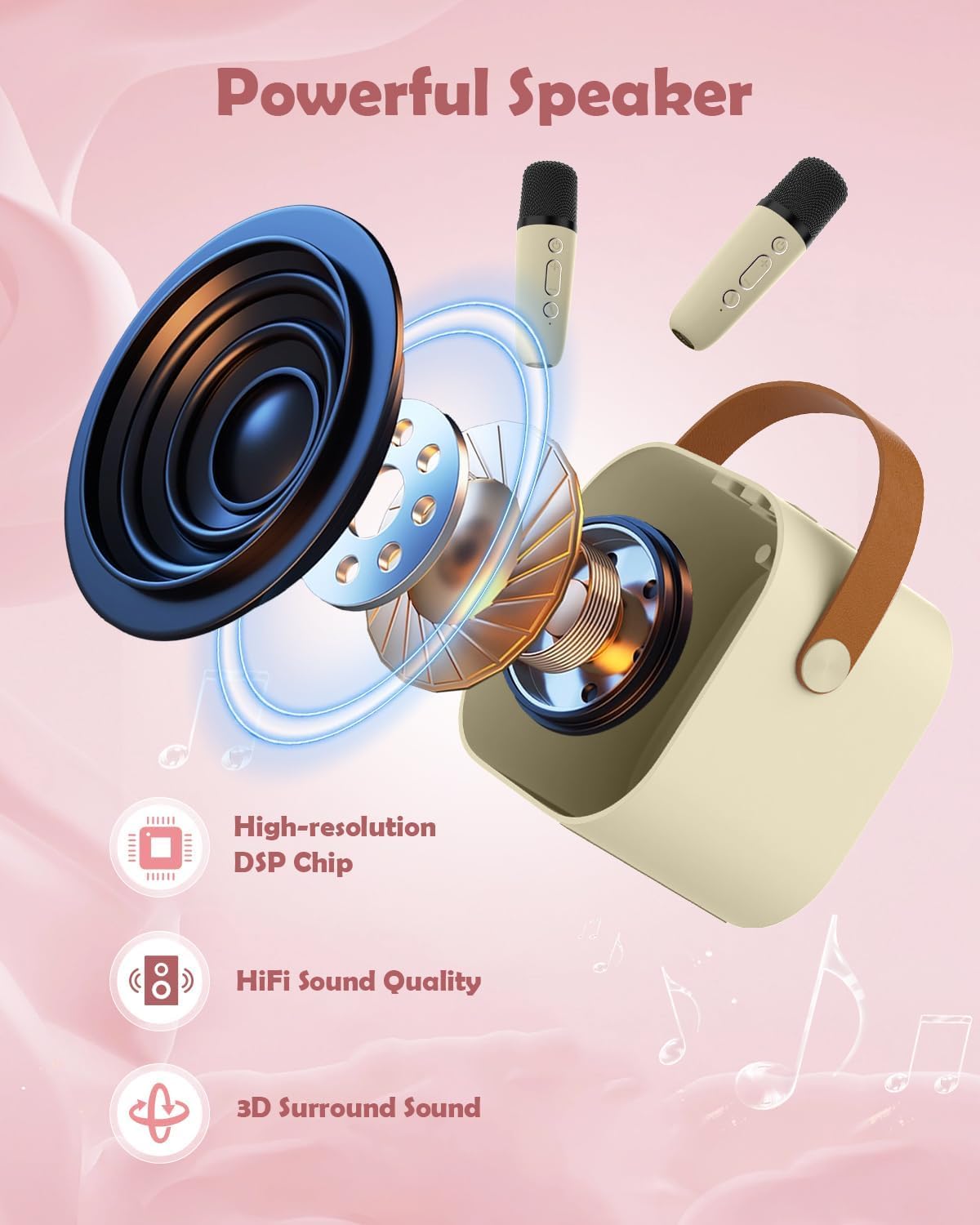 Storio Rechargeable Wireless Mini Portable Bluetooth Karaoke Machine | Bluetooth Speaker with Microphone & LED Lights - Kids Music Singing Toys for Girl Boy Birthday Gift Ideas