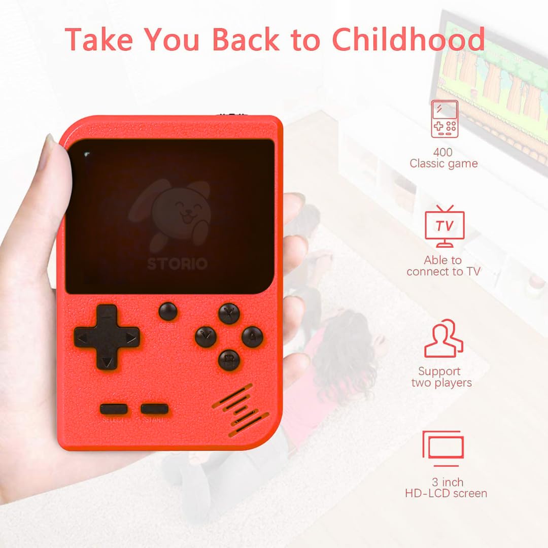 Storio Rechargeable Pocket Video Game for Kids 400 in 1 Retro Game Box Console Handheld Game Box with TV Output, Multicolour