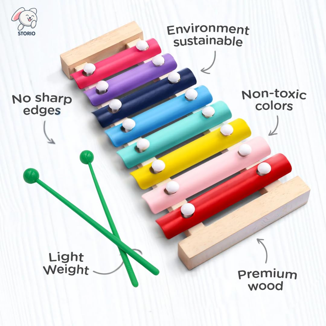 Storio Wooden Xylophone Toy for Kids 3+ Years 8-Note Musical Instrum