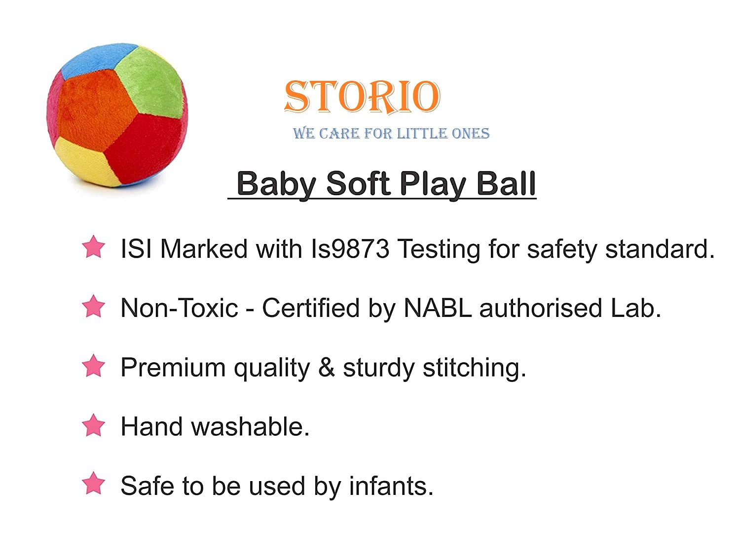 Storio Soft Plush Baby Ball with Rattle Sound Multi Color - 11 cm
