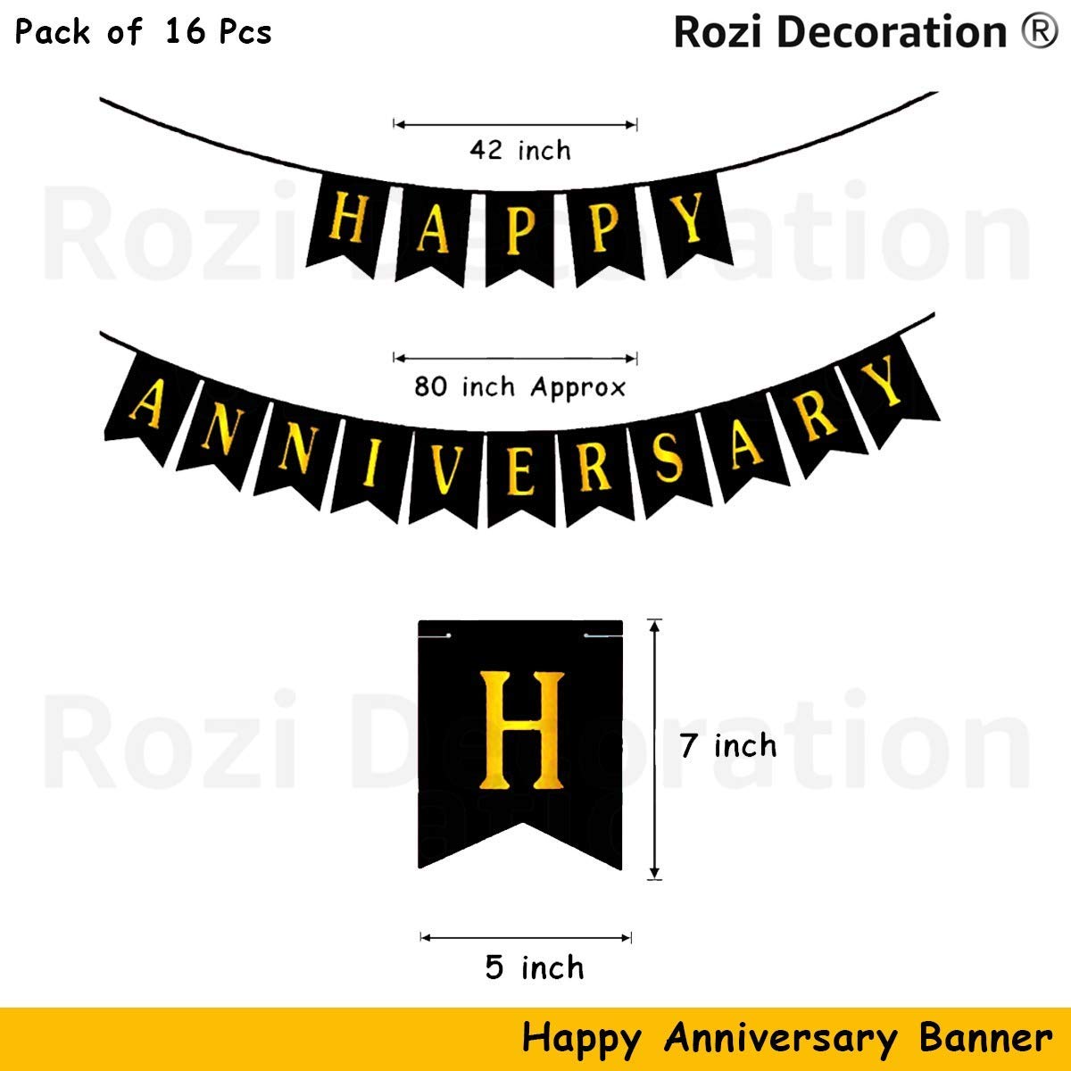LUXZURY by Storio Happy Anniversary Banner with 50 Pcs Mattelic Balloon (66Pcs Combo- HA Banner with 50 Mattelic Balloon BG)