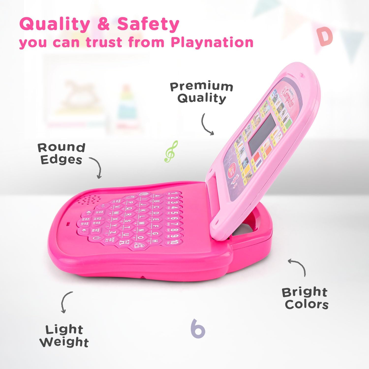 Storio Toys Educational Learning Laptop Toy with LED Display & Music Effect|Educational Toy Preschool Learning for Babies,Girls,Boys & Toddlers|Power Source: 3xAA Battery (Not Included)-Pink,Multi