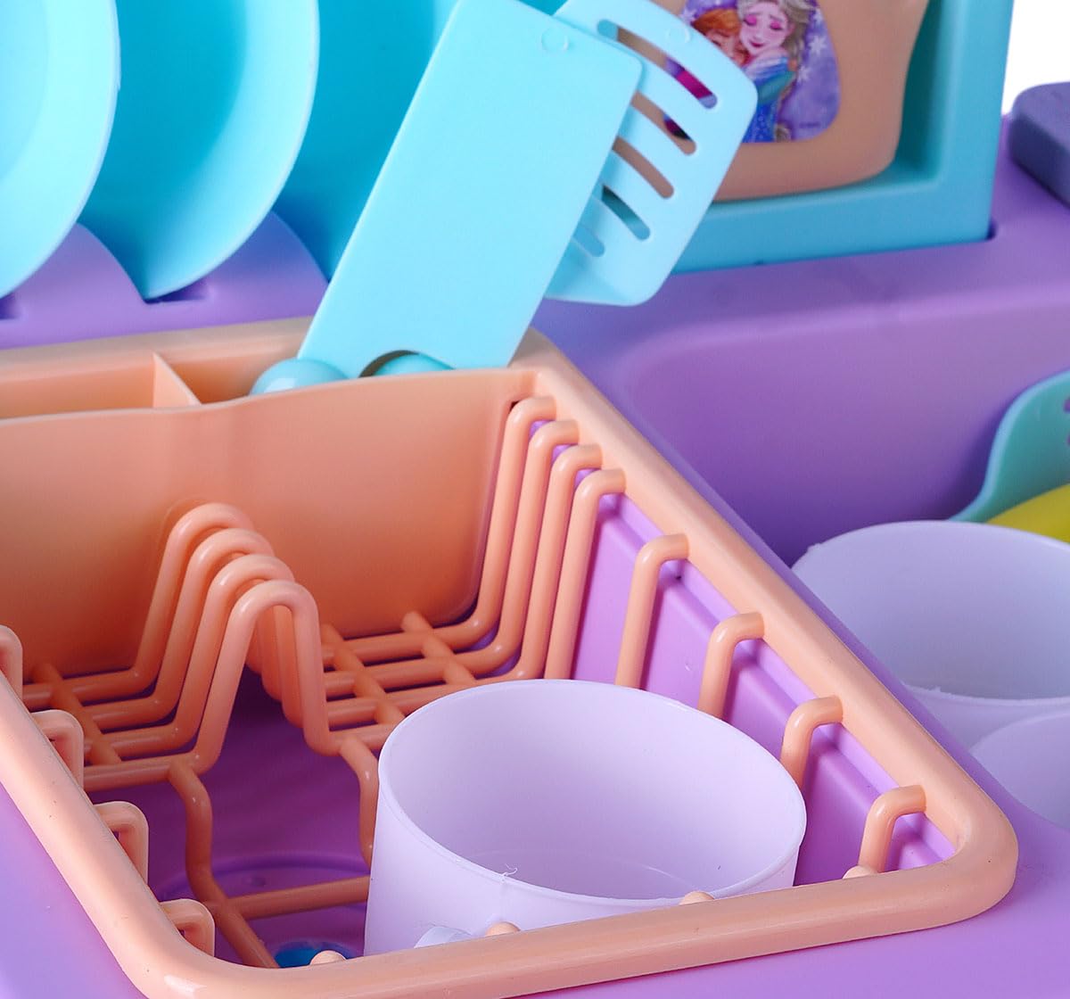 MiniExplorer Frozen Sisters Pretend Play Kitchen Set for Girls Toy Sink Electronic Dishwasher Pretend Role Play Kitchen Toys Set with Working Faucet - Frozen Sisters
