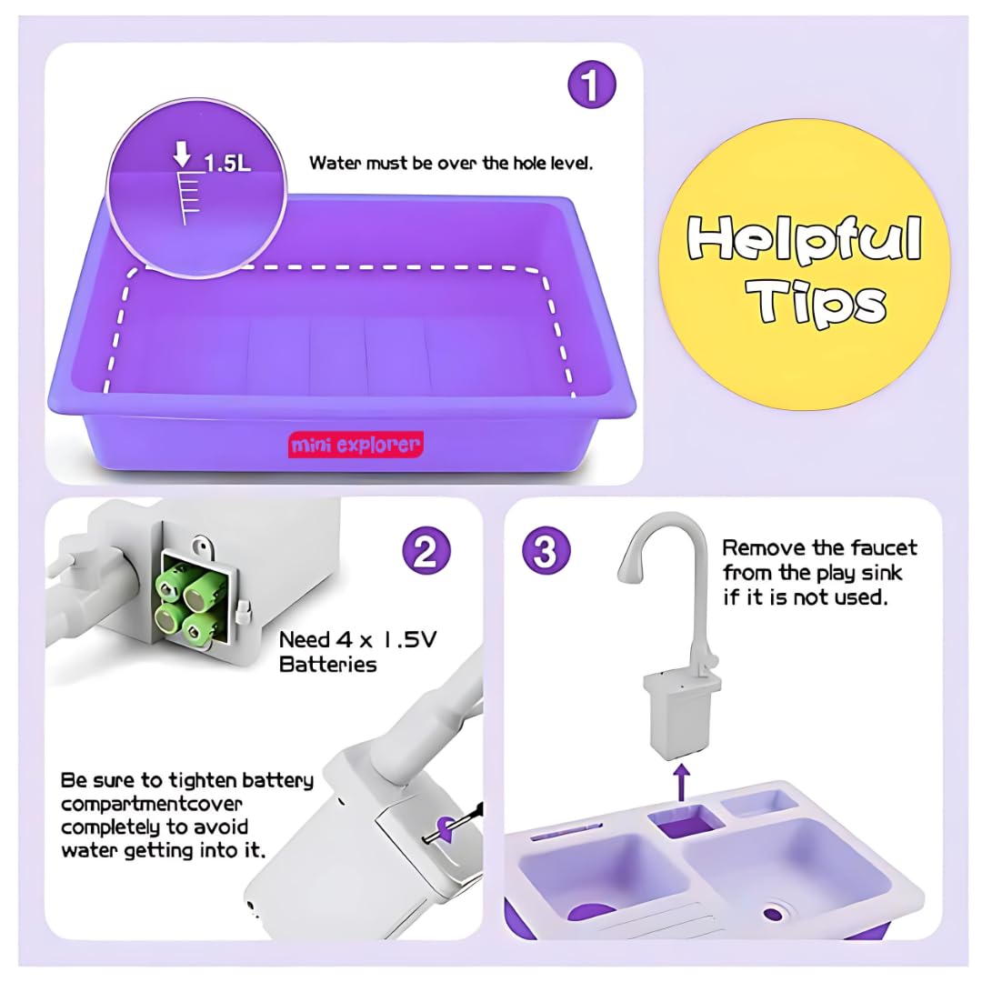 MiniExplorer Frozen Sisters Pretend Play Kitchen Set for Girls Toy Sink Electronic Dishwasher Pretend Role Play Kitchen Toys Set with Working Faucet - Frozen Sisters