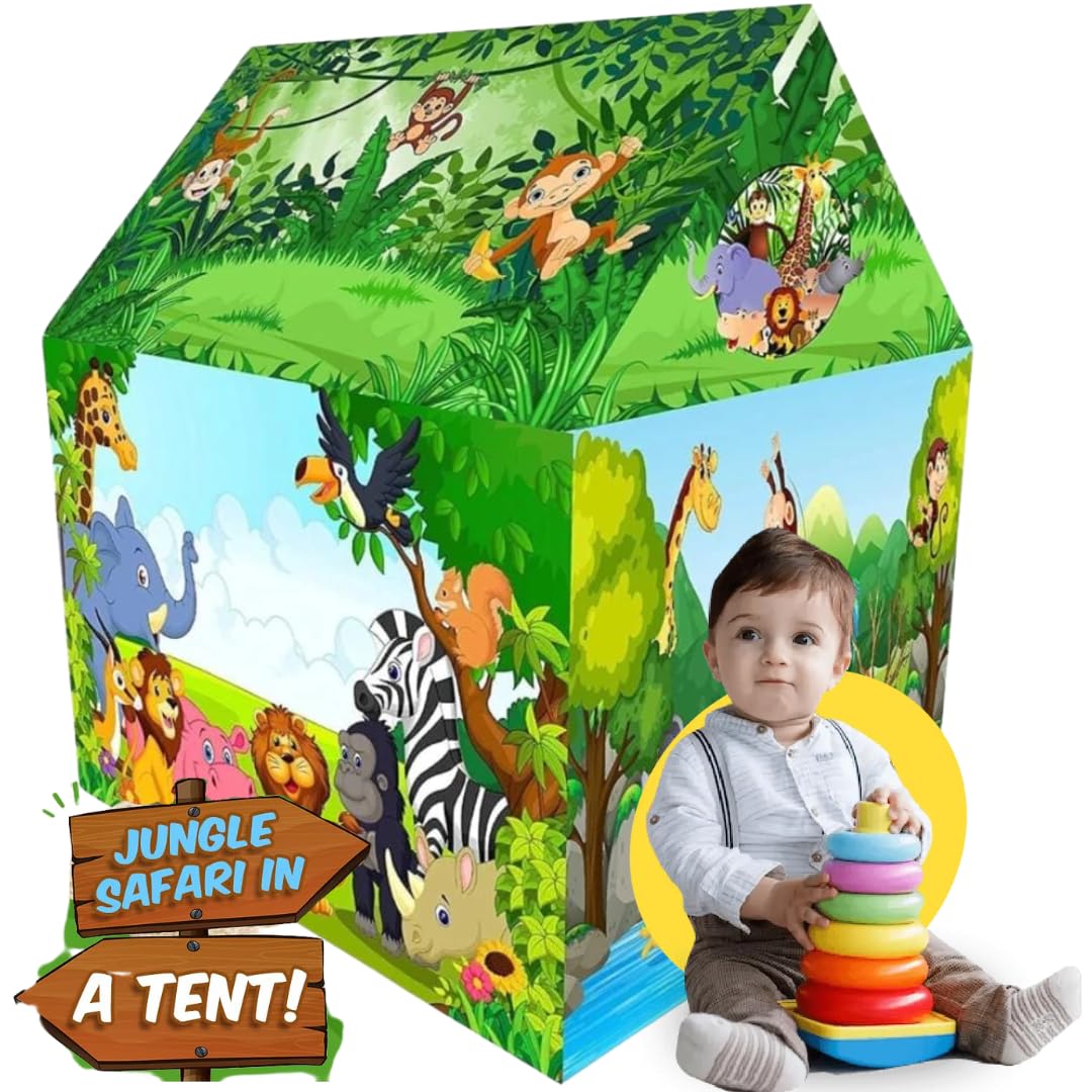 MiniExplorer Indian Jungle Safari Animals Tent House for Kids Aged 3+ Years | Foldable and Portable | BIS Approved - Jungle Safari