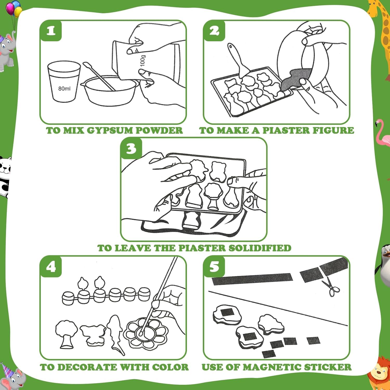 Storio Toys DIY Mould and Paint Craft kit - Animal Kingdom | Kids DIY Craft For 5 Years | Plaster Figurine Set with Pigments, Palette & Mold, Painting Art & Craft Set -Gift Toys for 3 4 5 6 7 8 Old Boys & Girls