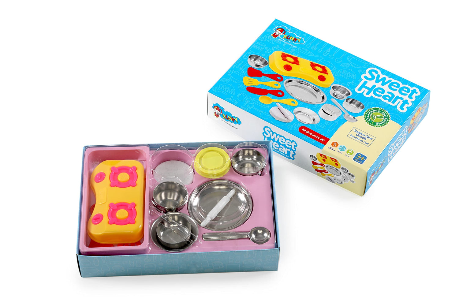 Storio Sweet Heart Kitchenware Set Cute Mini Toy Kitchen Stainless Steel Utensils Non Toxic Indian Kitchen Set for Girls Age 3 Years Plus no Sharp Edges