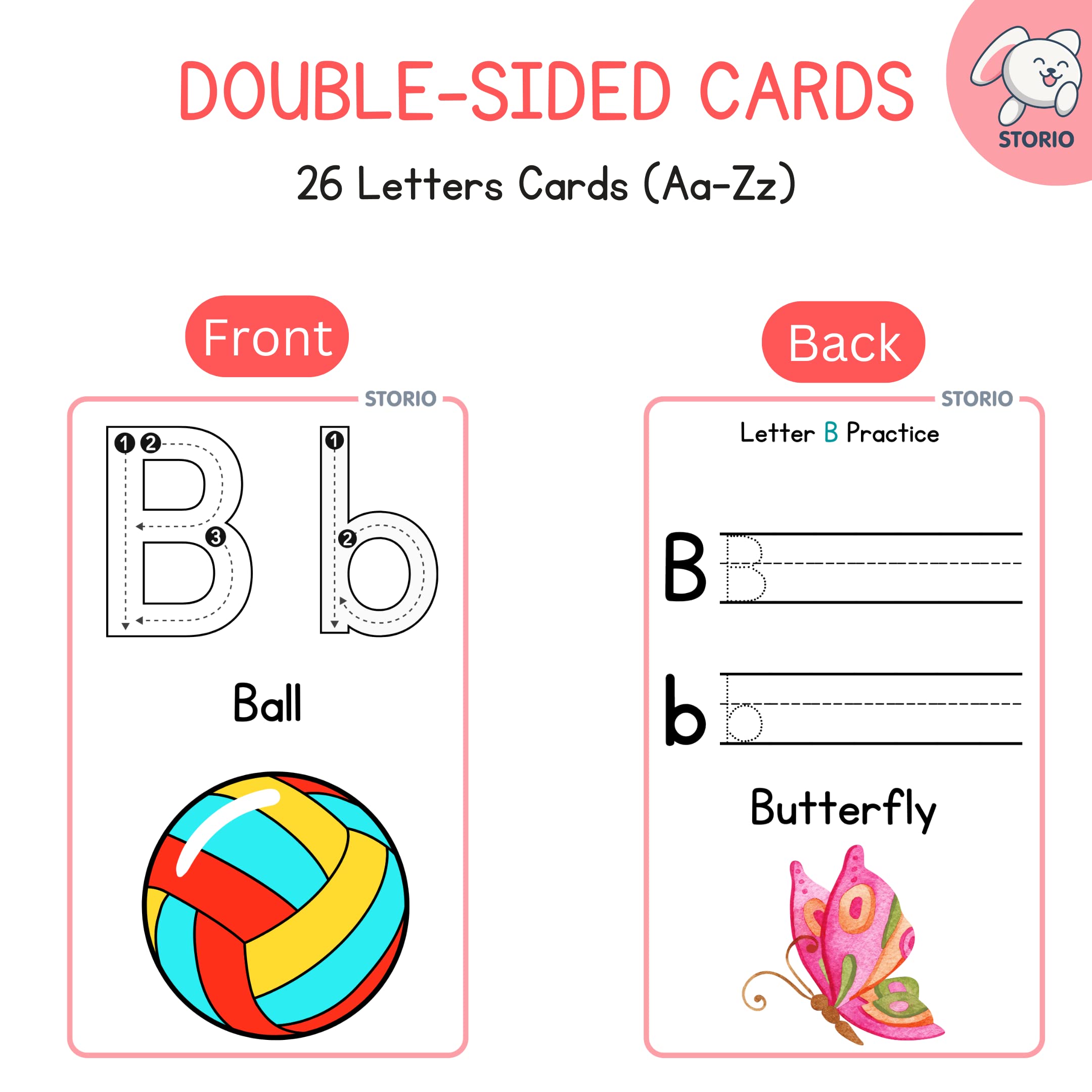Storio Flash Cards for Kids Early Learning | Easy & Fun Way of Learning 1 Year to 6 Years Babies (ABC Alphabets)