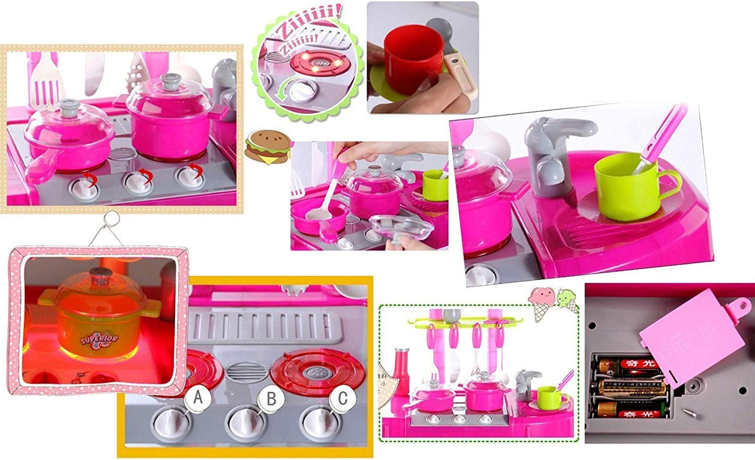 Storio Luxurious Kitchen Play Set with Accessories, Light and Music Toy for Girls, Boys