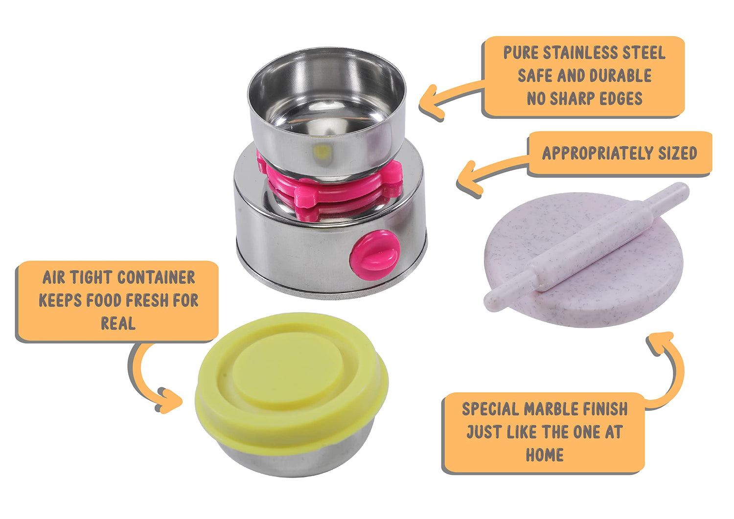 Storio It's My Kitchenware Set Cute Mini Toy Kitchen Stainless Steel Utensils Non Toxic Indian Set for Girls Age 3 Years Plus no Sharp Edges 12 pcs